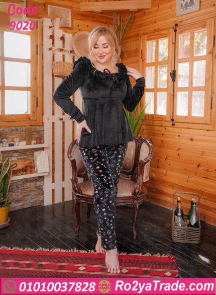 بيجامة قطيفة شتوي نسائي 9020