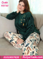 بيچامة شتوي قطيفة حريمي بيج سايز