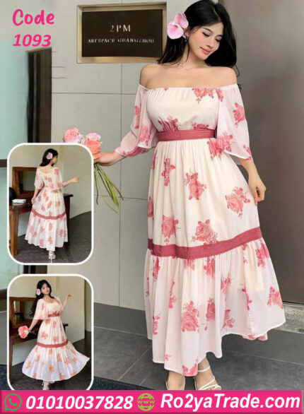 فستان صيفي طويل وردي