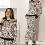 بيجامة قطيفة ليوبارد شتوي