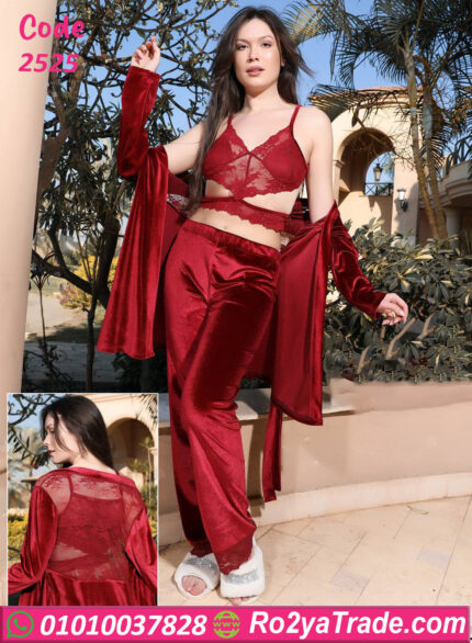 طقم قطيفة دانتيل شتوي