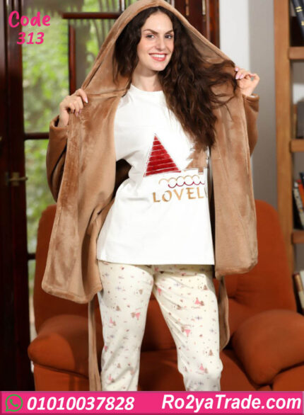 بيجامة حريمي شتوي 3 قطع