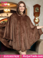 بونشو حريمي قطيفة بقبعة مناسب للشتا والدفا