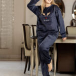 بيجامة قطيفة شتوي كحلي