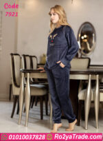 بيجامة قطيفة شتوي كحلي