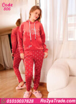 بيجامة قطيفة حريمي بقبعة