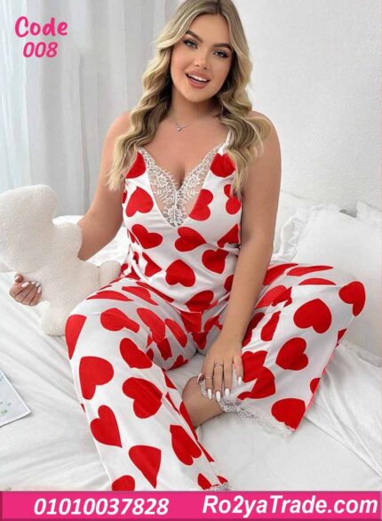 بيجامة حريمي صيفي قلوب