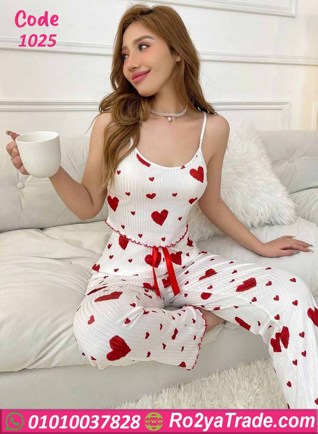 بيجامة حريمي صيفي قلوب