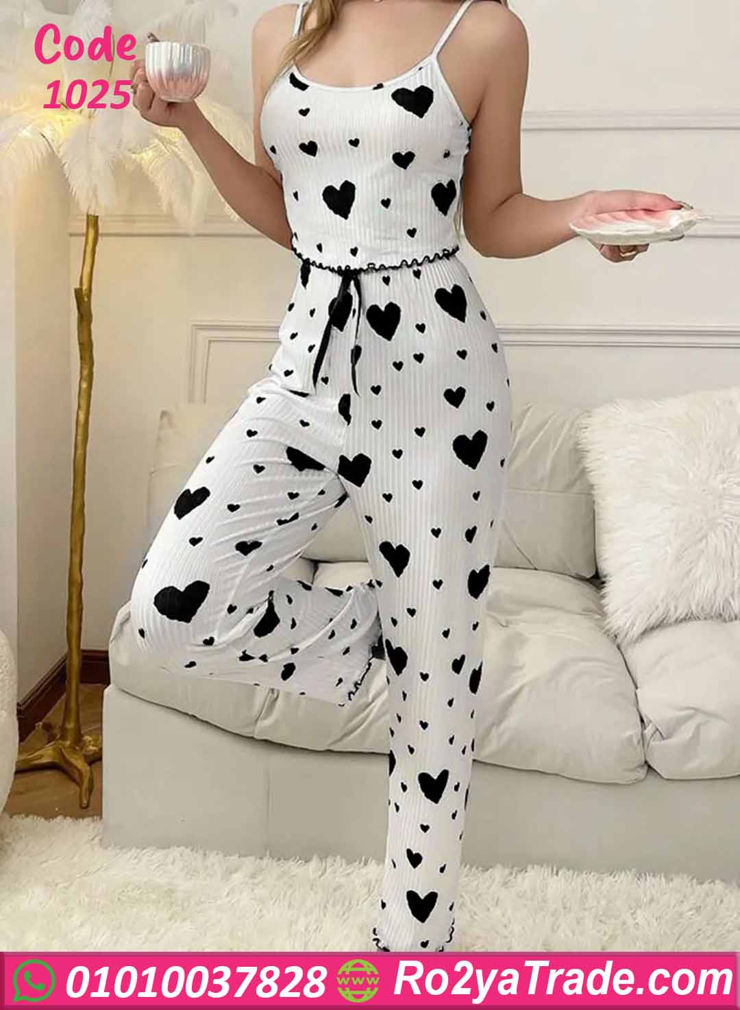 بيجامة حريمي صيفي قلوب