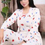 بيجامة حريمي صيفي 3 قطع فراولة