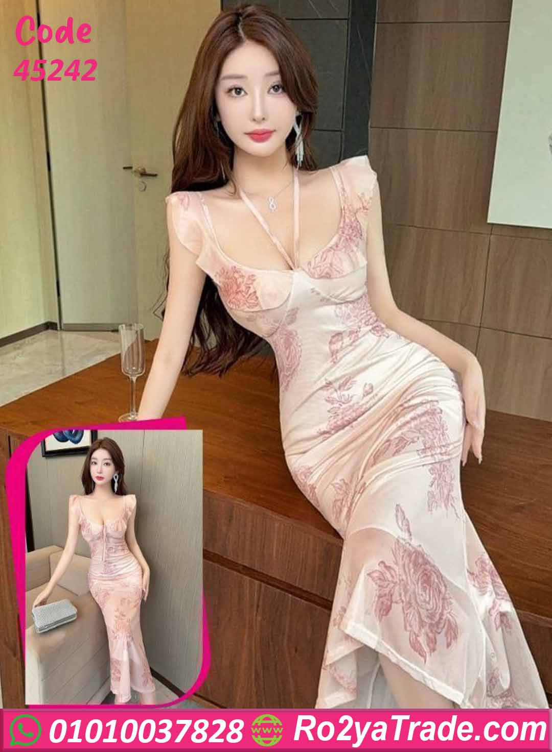 45242 دريس صيفي طويل ورد - كود 45242 - الصورة 1