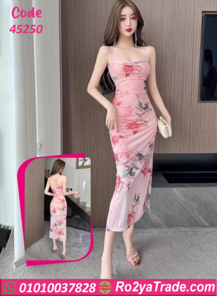 دريس صيفي طويل بينك ورد