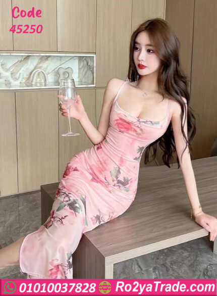 دريس صيفي طويل بينك ورد