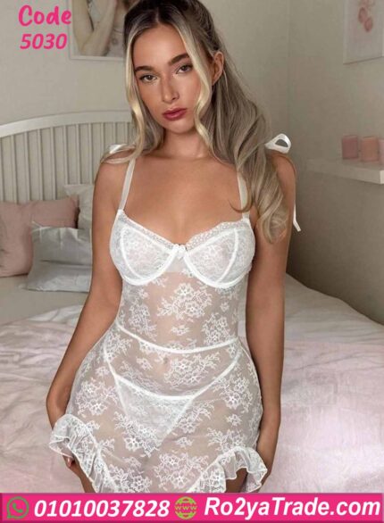 لانجري دانتيل أبيض قصير