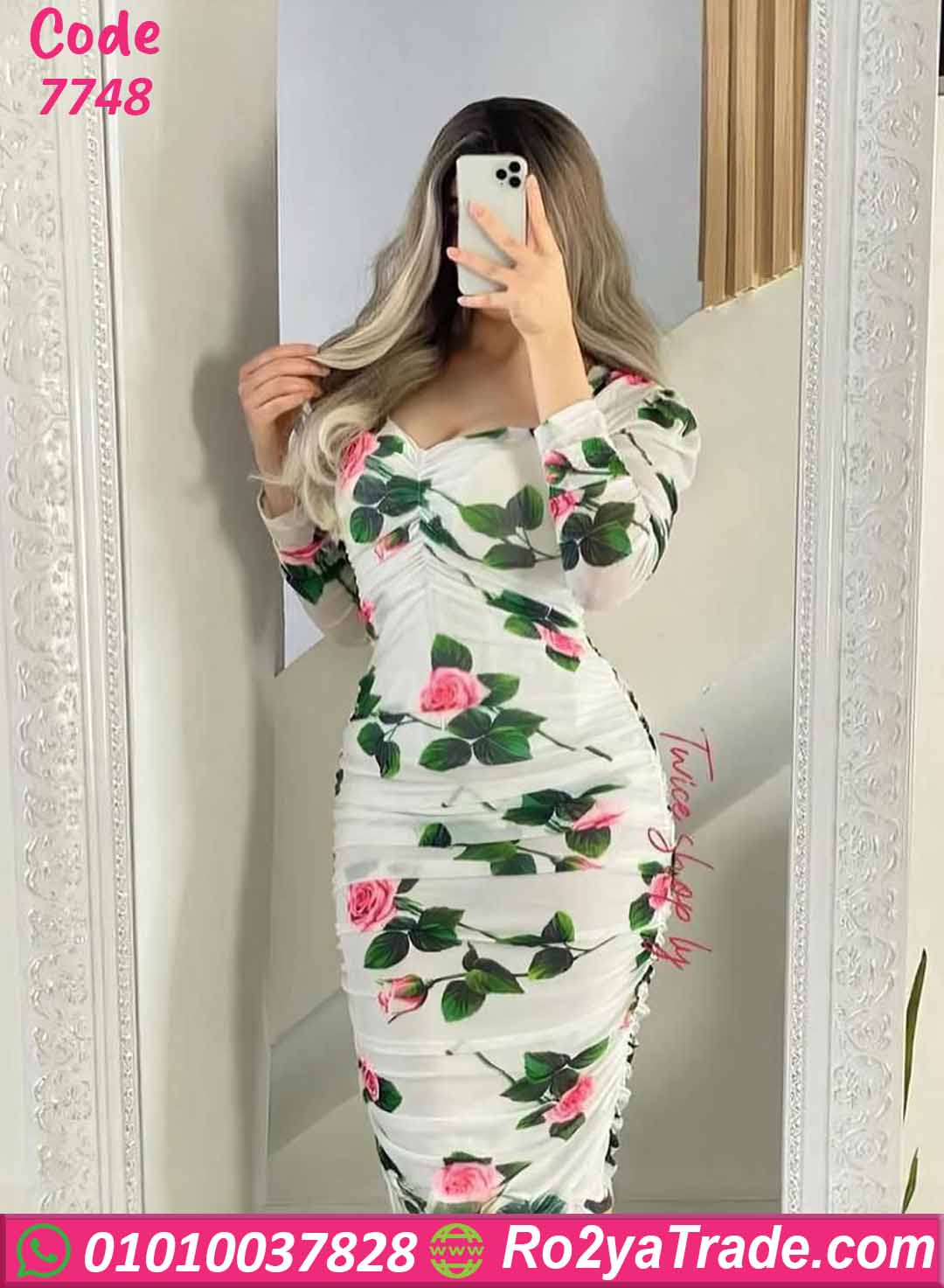 7748-14 دريس صيفي طويل ورد