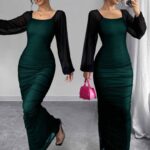 فستان صيفي طويل زيتي