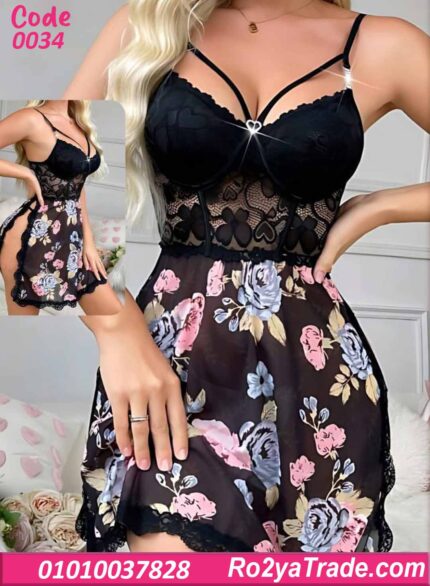 لانجري قصير ورد شفاف كود 0034