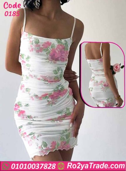 فستان صيفي قصير بنقشة ورد