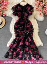 فستان صيفي طويل بنقشة ورد