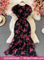 فستان صيفي طويل بنقشة ورد