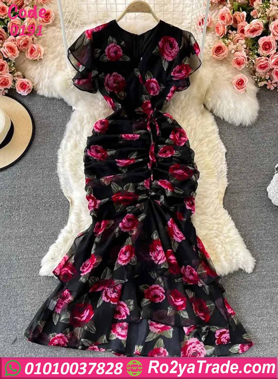 فستان صيفي طويل بنقشة ورد