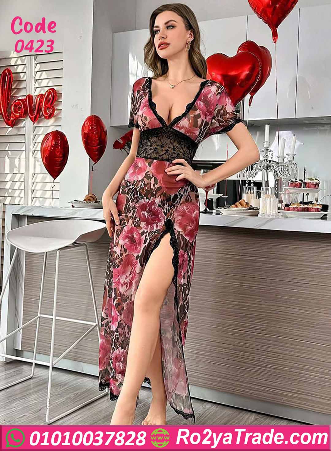 0423-4 لانجري طويل ورد 0423