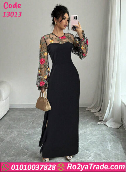 فستان سواريه بأكمام شفافة 13013