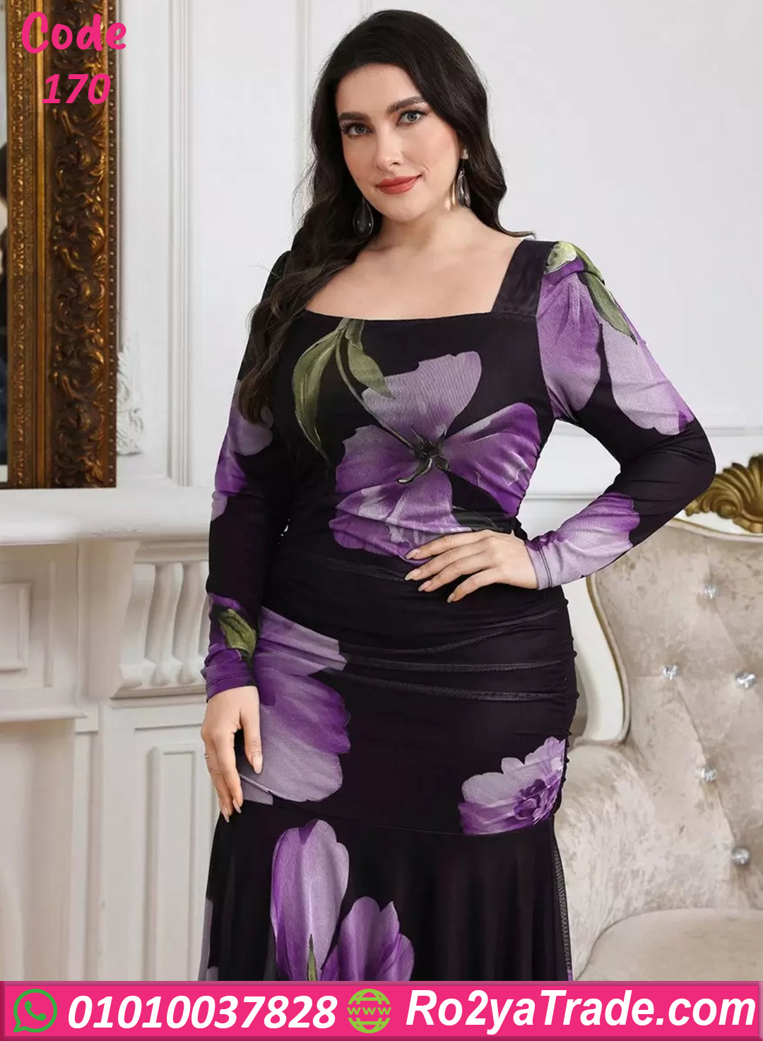 فستان ورد طويل كود 170