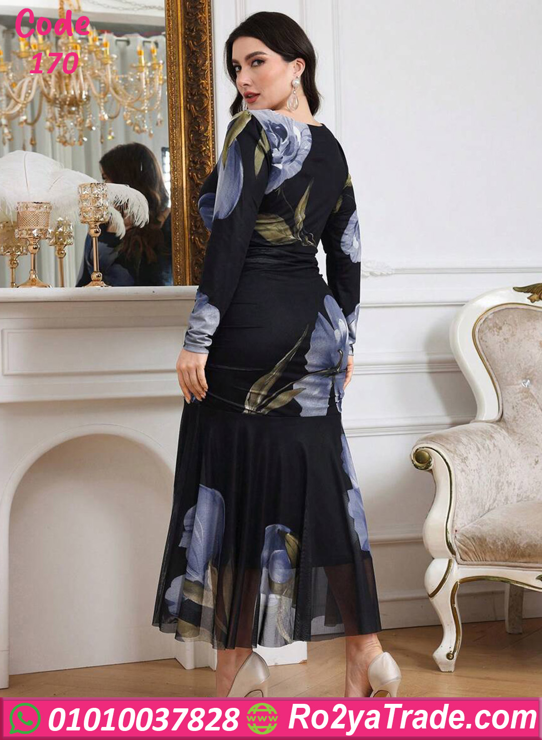 فستان ورد طويل كود 170