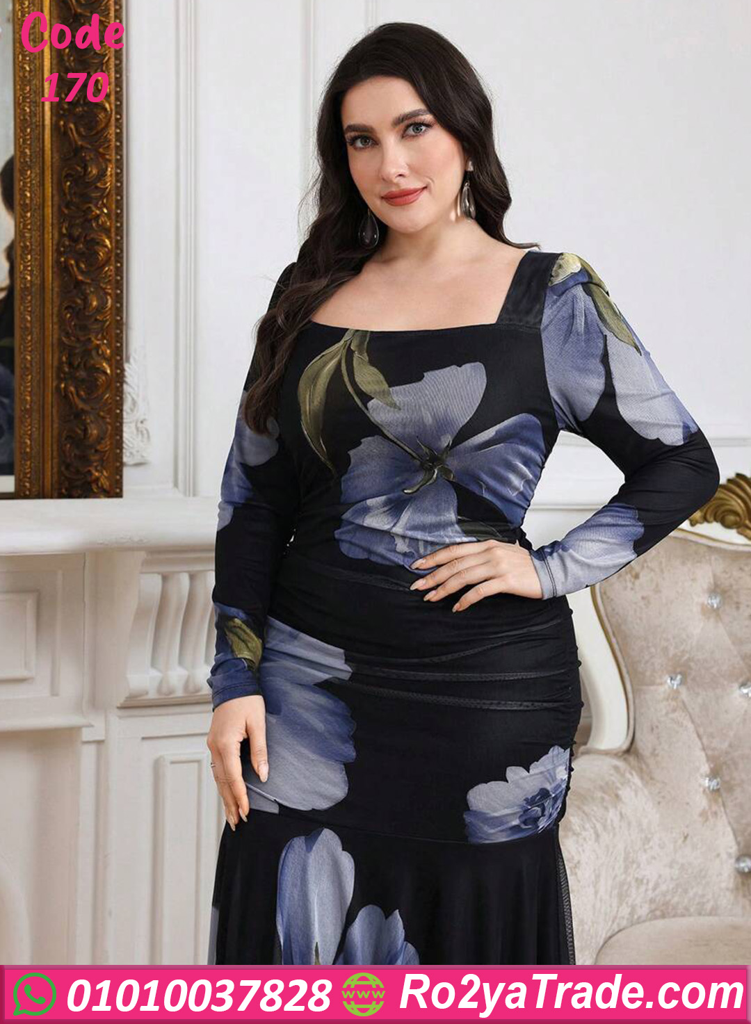 فستان ورد طويل كود 170