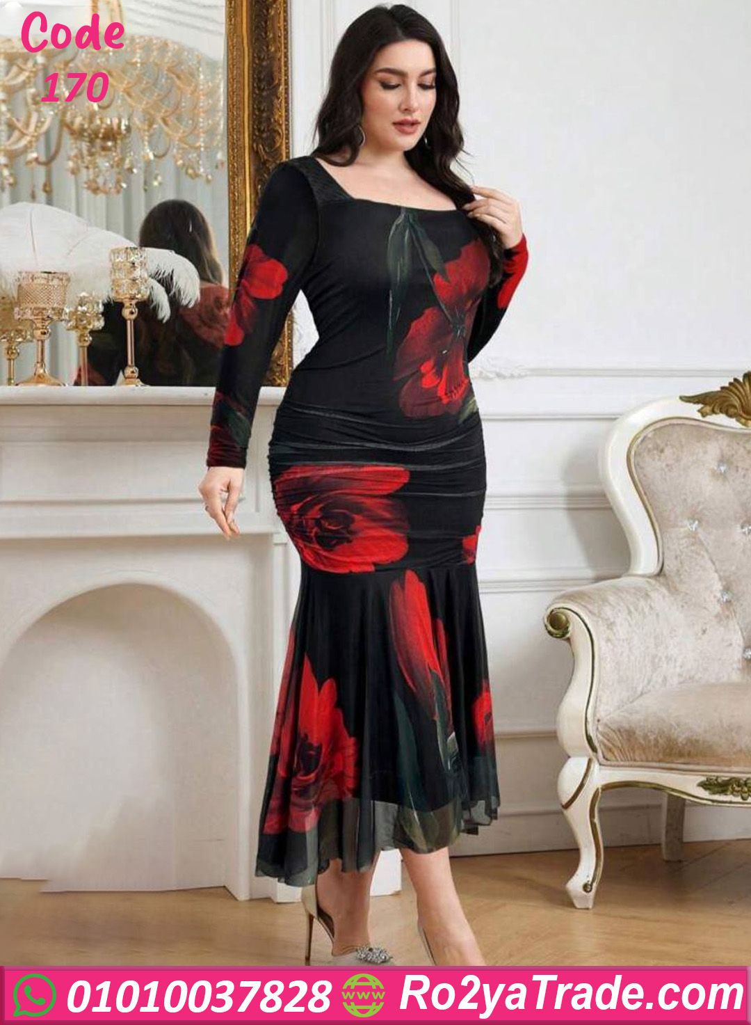 فستان ورد طويل كود 170