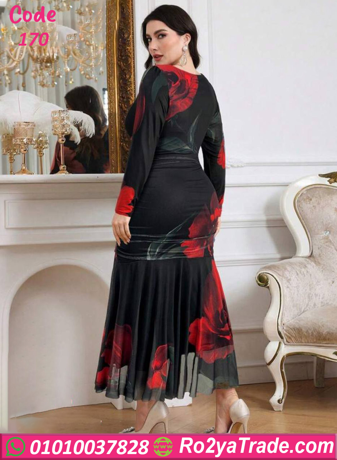 فستان ورد طويل كود 170