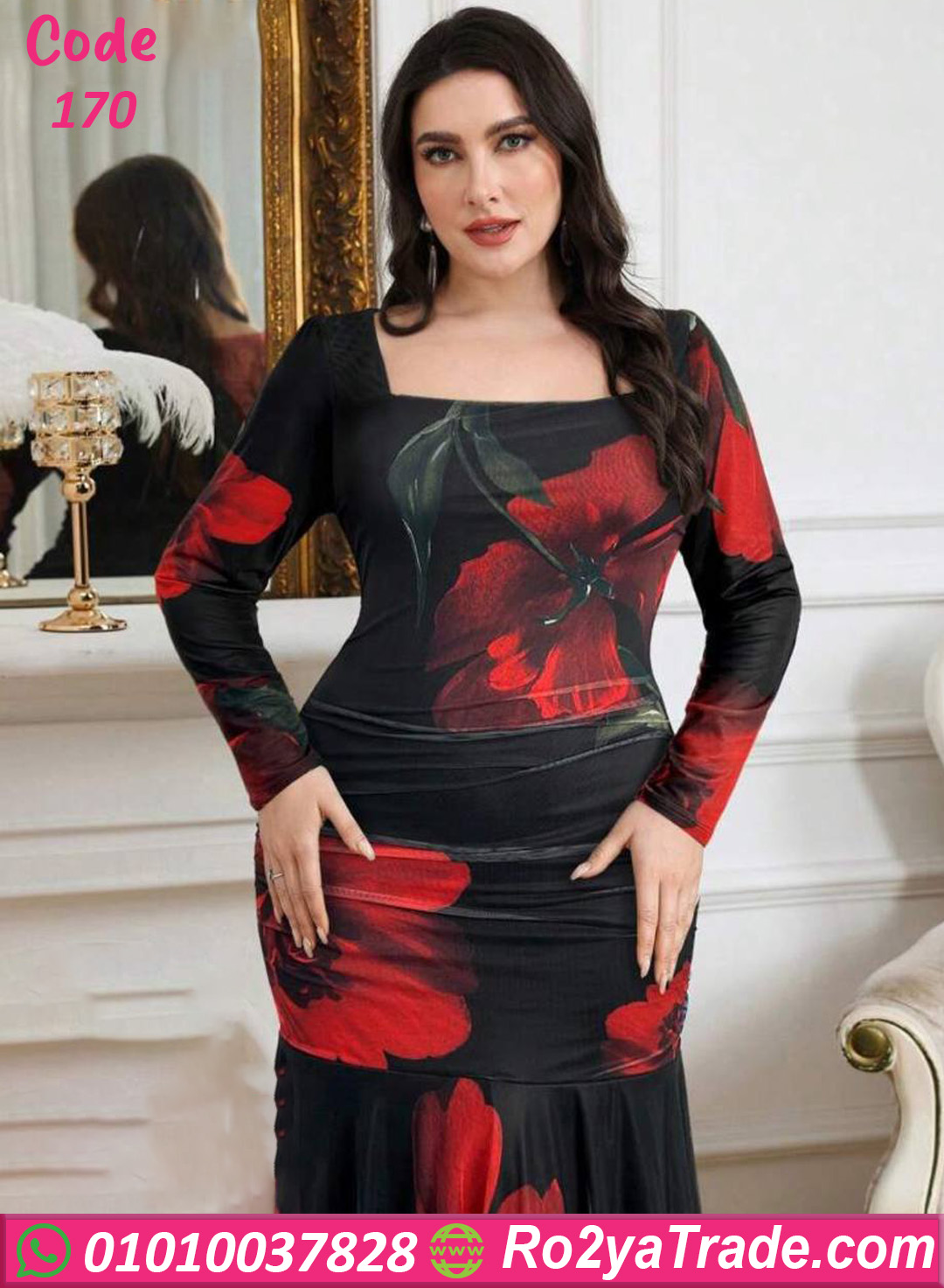 فستان ورد طويل كود 170