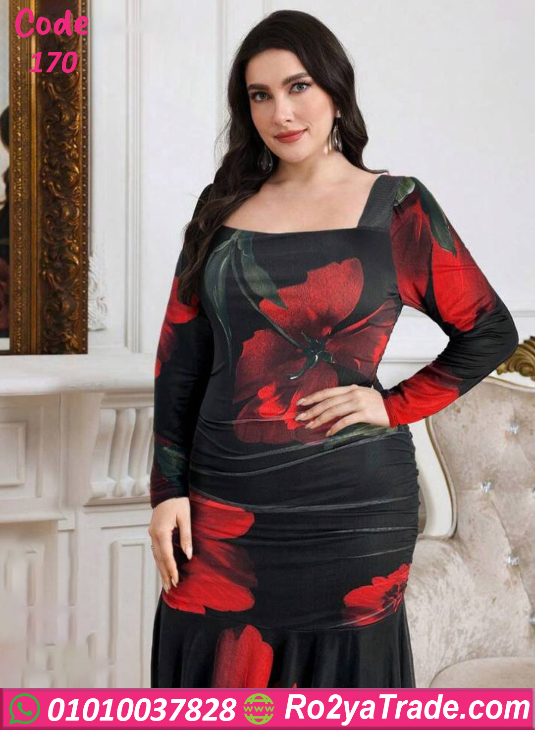 فستان ورد طويل كود 170