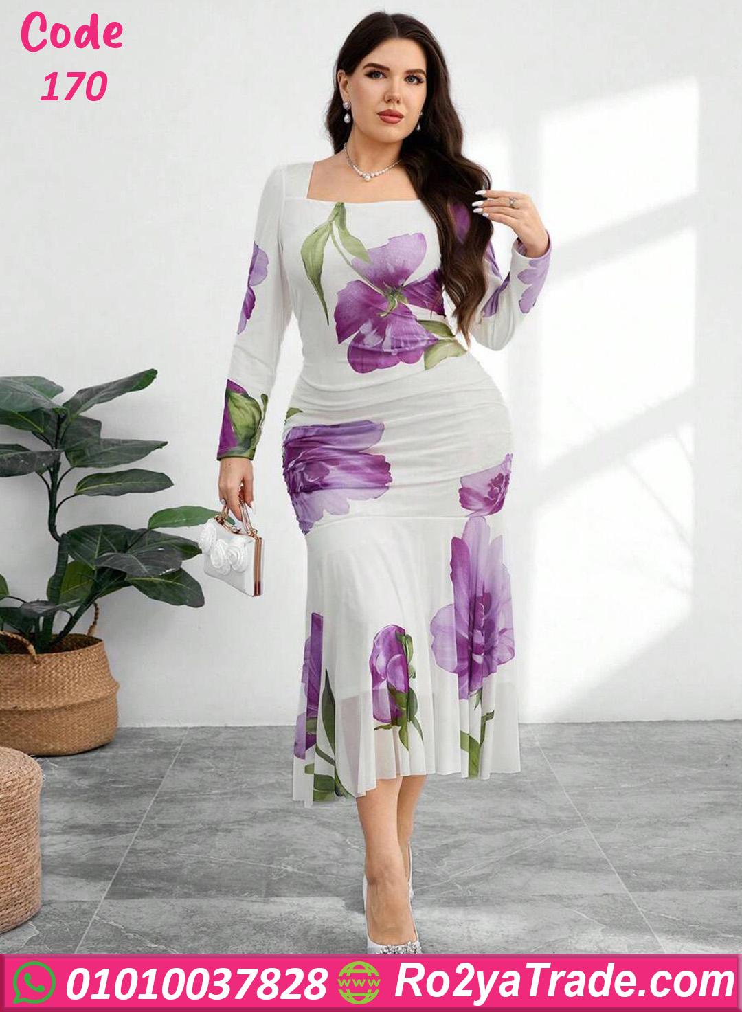 فستان ورد طويل كود 170