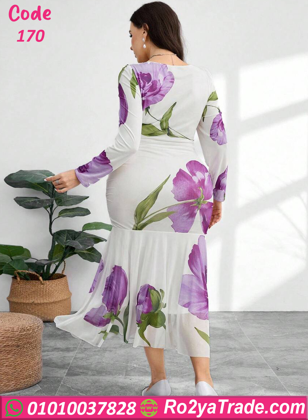 فستان ورد طويل كود 170