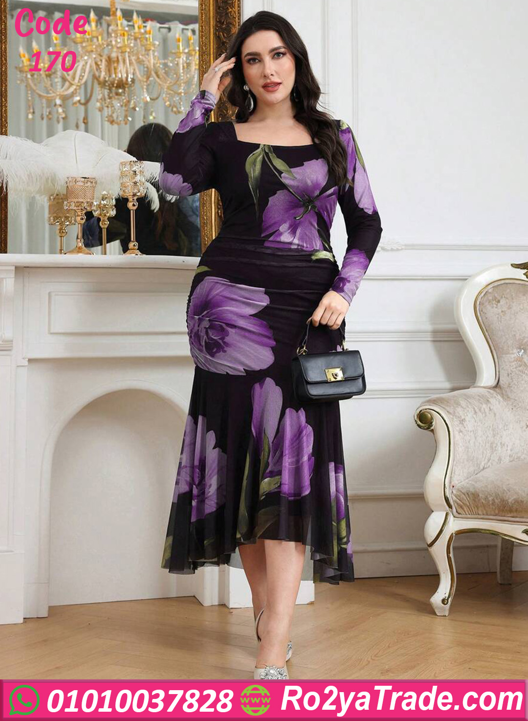 فستان ورد طويل كود 170