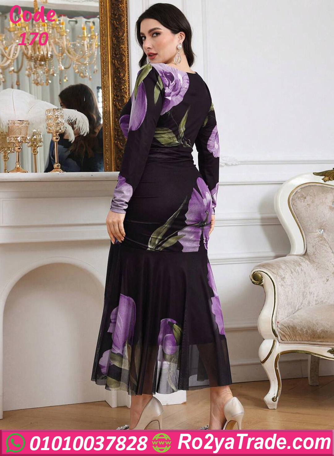 فستان ورد طويل كود 170