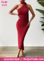 ⁦فستان أحمر أنيق - كود 2125⁩ - الصورة ⁦2⁩