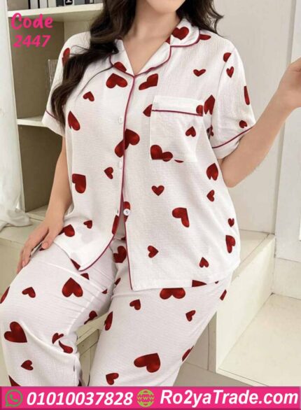 بيجامة حريمي صيفي بيج سايز قلوب