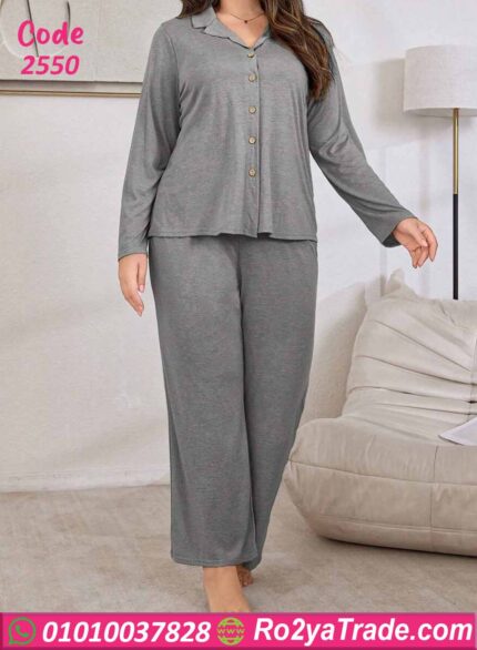 بيجامة حريمي شتوي بيج سايز بأزرار
