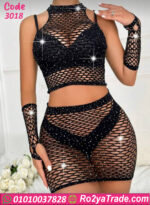 طقم لانجري شبك أسود قطعتين مع جوانتي