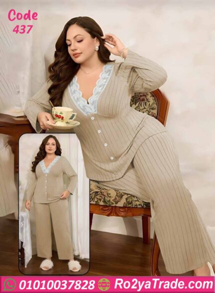 بيجامة شتوي مضلعة كود 437