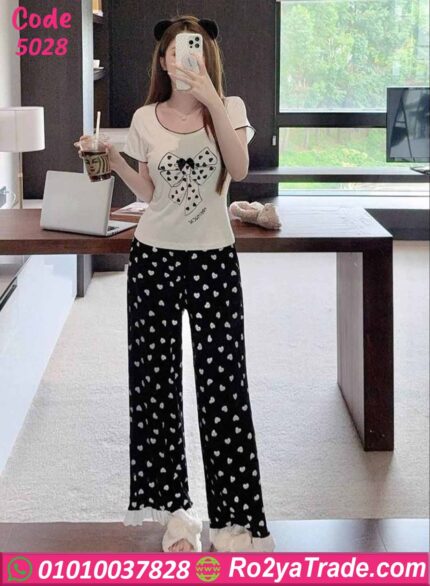 بيجامة حريمي صيفي قلوب 5028