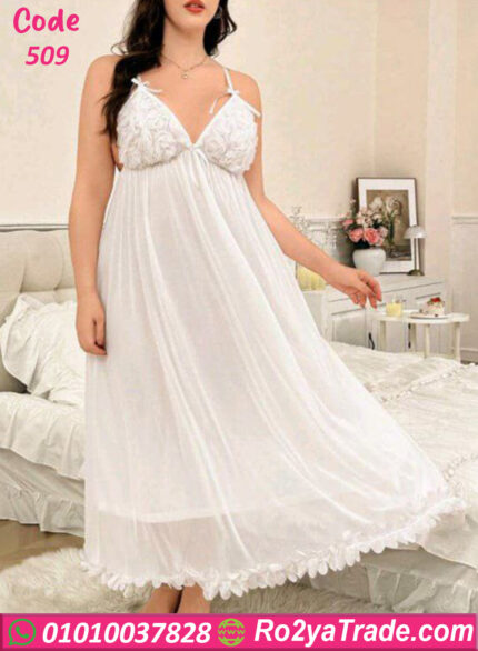 لانجري طويل شيفون أبيض كود 509