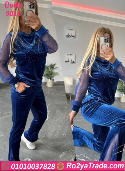 بيجامة حريمي قطيفة شتوي ستراس - كود 9015