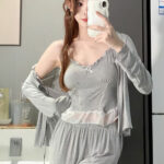 بيجامة حريمي دانتيل رمادي L-415