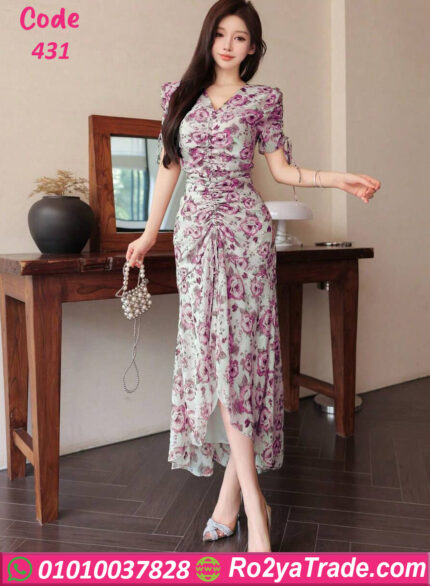 فستان طويل نص كم - كود 431